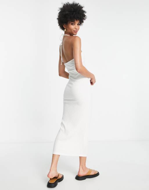 ASOS DESIGN halter neck midi dress with lace inserts in white