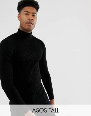 ASOS DESIGN Tall ribbed roll neck in black | ASOS