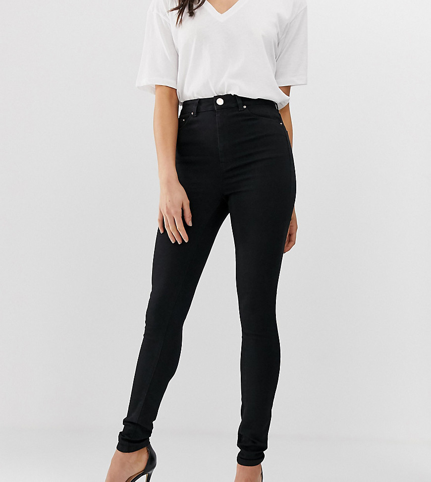 ASOS DESIGN Tall – Ridley – Eng geschnittene Jeans mit hohem Bund in reinem Schwarz