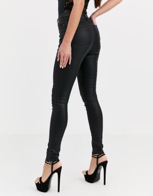 black coated high waisted skinny jeans