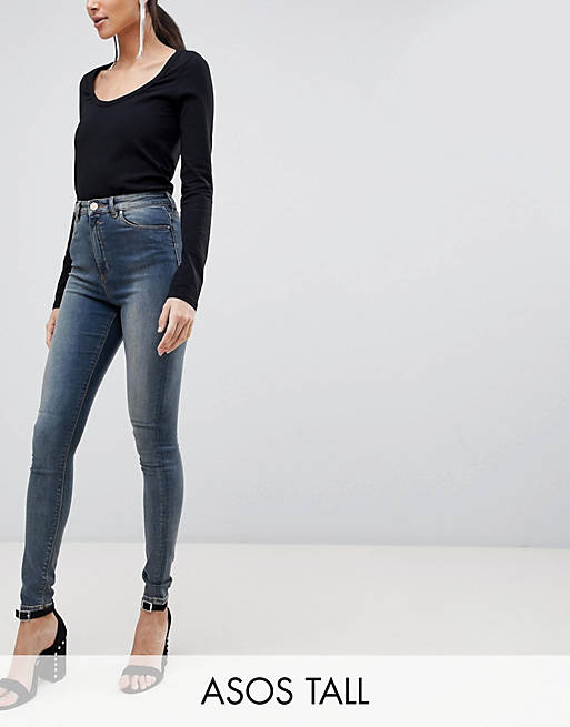 ASOS DESIGN Tall - Ridley - Jean skinny taille haute - Bleu vintage délavé Linka