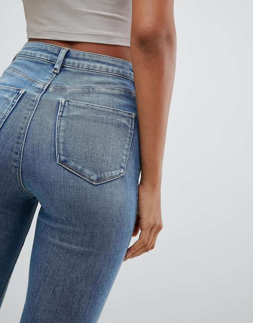 ASOS DESIGN Tall – Ridley – Niebieskie obcisłe jeansy z wysokim stanem i efektem sprania, 3 z 4