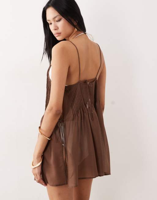 ASOS DESIGN Tall - Rita - Chokoladebrun strandkjole med plisseringer, 4 af 4