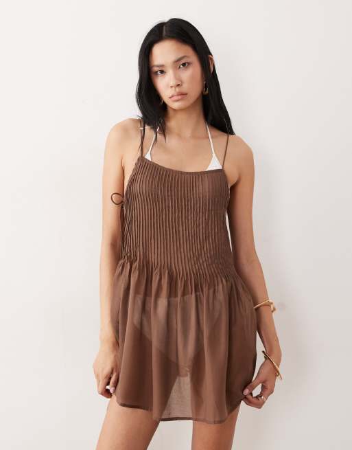 ASOS DESIGN Tall - Rita - Copricostume a pieghe color cioccolato, 2 di 4