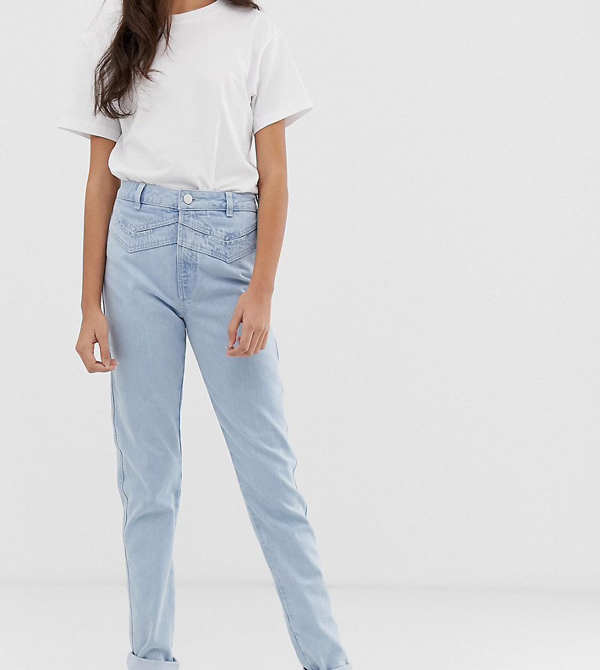 ASOS DESIGN Tall – Ritson – Ljusa vintagetvättade mom jeans med dubbelt ok-Blå