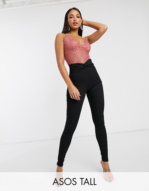 ASOS DESIGN Tall Rivington with knot front belt detail in black
