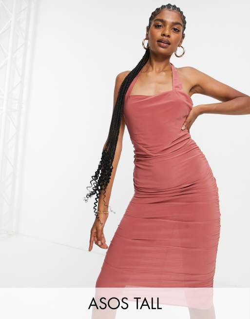 ASOS DESIGN Tall Robe bustier mi longue fronc e dos nu Rose