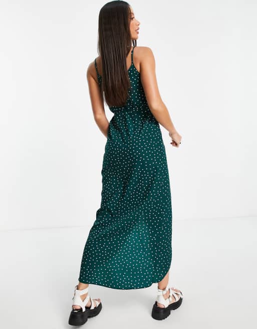 ASOS DESIGN Tall - Robe cache-cœur longue à bretelles fines et motif pois - Vert, 3 de 4