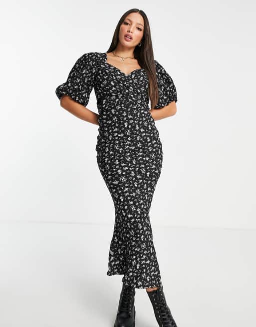 ASOS DESIGN Tall - Robe cache-cœur mi-longue à manches bouffantes avec lien à nouer au dos - Imprimé petites fleurs , 2 de 4