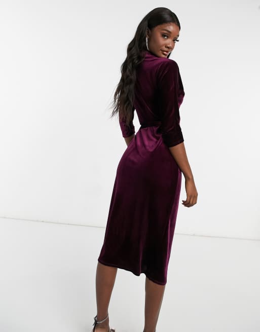 ASOS DESIGN Tall - Robe cache-cœur mi-longue en velours - Baie, 2 de 4