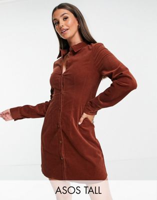 Robes DESIGN Tall - Robe chemise ajustée en velours côtelé - Rouille