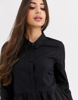 Robes casual DESIGN Tall - Robe chemise courte coupe babydoll en coton biologique - Noir