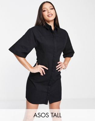 ASOS DESIGN Tall twill mini shirt dress in black - ASOS Price Checker