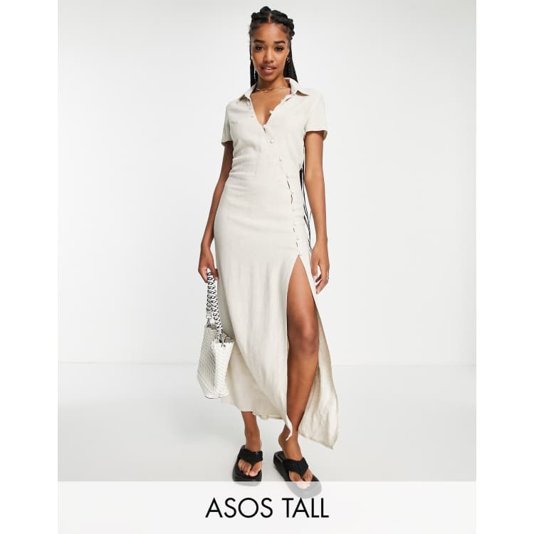 ASOS DESIGN Tall Robe chemise mi-longue en lin à boutons