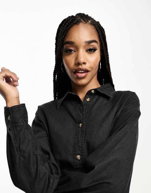 ASOS DESIGN Tall - Robe courte en denim avec ceinture - Noir, 3 de 4
