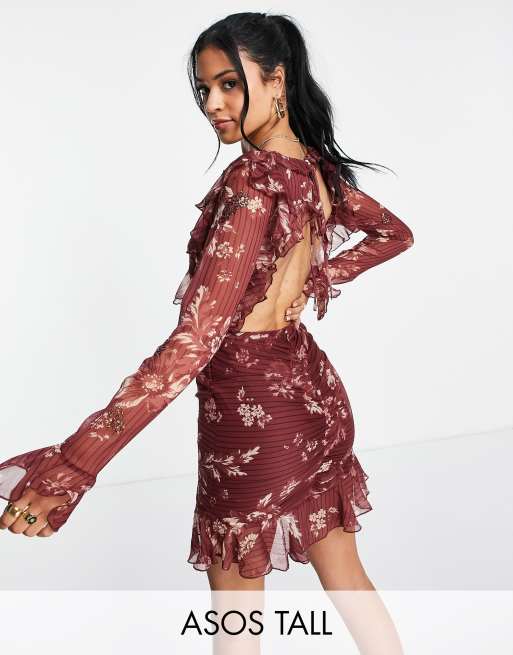 ASOS DESIGN Tall - Robe courte ornementée à volants et imprimé fleuri