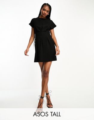 ASOS DESIGN Tall nipped-in waist mini dress in black - ASOS Price Checker