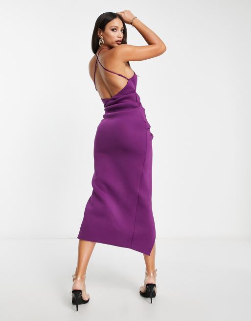 ASOS DESIGN Tall Robe crayon mi longue drapee a encolure americaine avec bretelles croisees dans le dos Aubergine ASOS