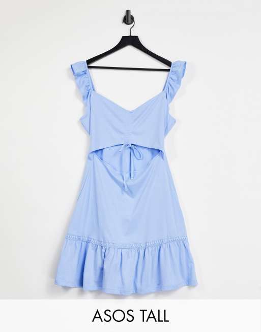 ASOS DESIGN Tall - Robe d'été découpée avec épaules froncées - Bleu chambray