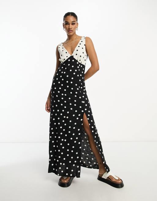 ASOS DESIGN Tall Robe d t longue pois en lin avec col V