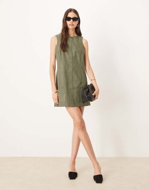 ASOS DESIGN Tall - Robe droite courte contrecollée à détail poche - Kaki profond - view 1