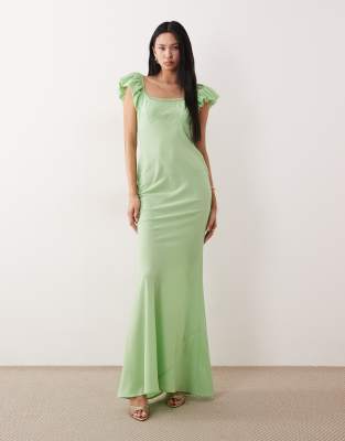 ASOS DESIGN Tall - Robe droite en tissu double épaisseur avec manches volantées - Vert clair-Pas de couleur 34