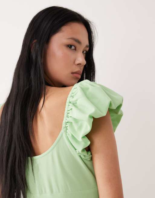 ASOS DESIGN Tall - Robe droite en tissu double épaisseur avec manches volantées - Vert clair, 3 de 4