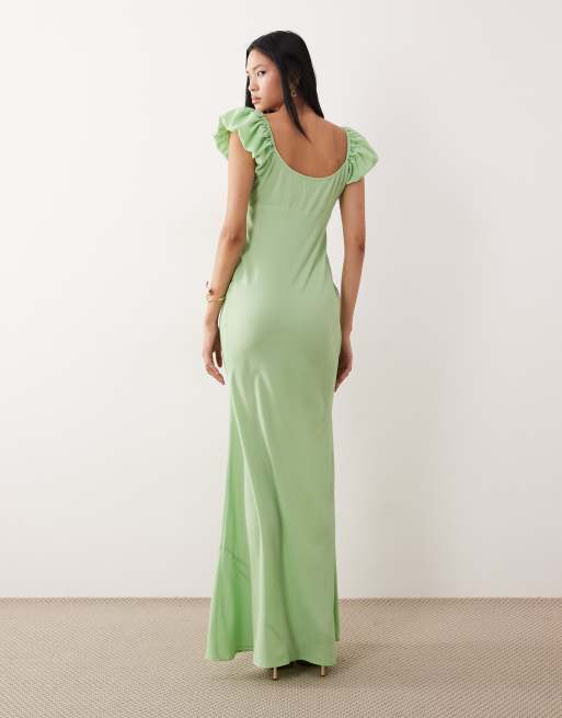 ASOS DESIGN Tall - Robe droite en tissu double épaisseur avec manches volantées - Vert clair, 4 de 4
