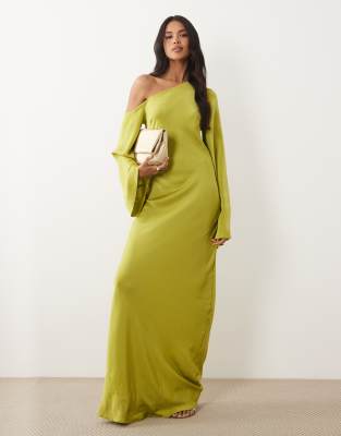 ASOS DESIGN Tall - Robe droite longue à épaules tombantes et manches longues - Olive clair-Vert 34