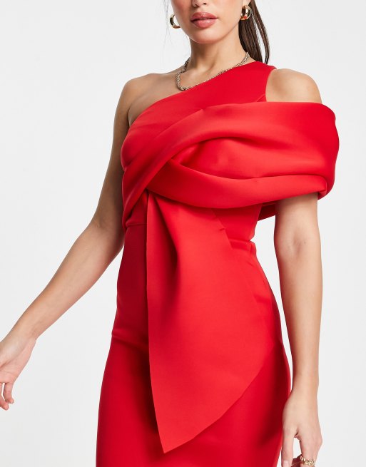 ASOS DESIGN Tall - Robe fourreau mi-longue à nervures et épaule ajourée - Rouge vif, 4 de 4