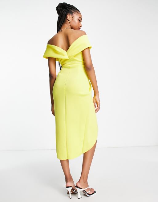 ASOS DESIGN Tall Robe fourreau mi longue effet torsad paules d nud es Jaune citron