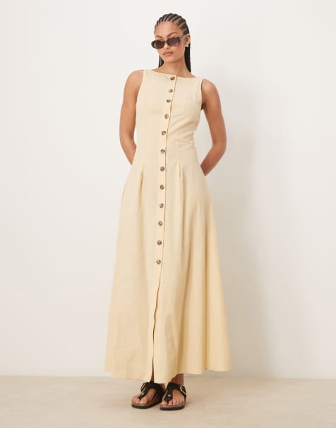 ASOS DESIGN Tall - Robe longue boutonnée style gilet de tailleur à encolure bateau - Paille - view 1