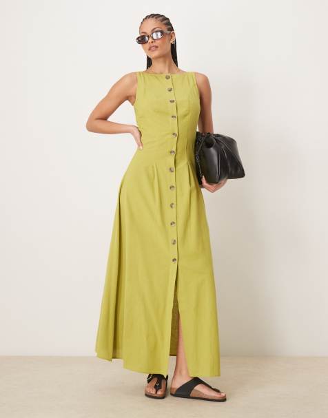 ASOS DESIGN Tall - Robe longue boutonnée style gilet de tailleur à encolure bateau - Vert - view 1