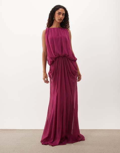 ASOS DESIGN Tall robe longue drapée style blouson avec dos nu en framboise - view 1