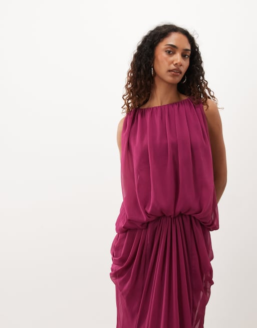 ASOS DESIGN Tall robe longue drapée style blouson avec dos nu en framboise, 2 de 4