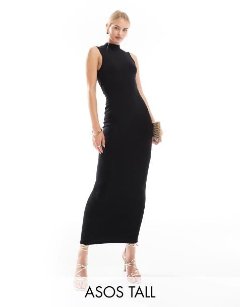 ASOS DESIGN Tall - Robe longue droite sans manches à col montant et nœud dans le dos - Noir - view 1