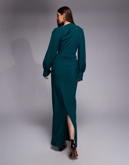 ASOS DESIGN Tall - Robe longue effet drapé avec col montant - Bleu sarcelle, 3 de 4