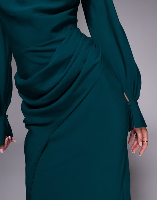 ASOS DESIGN Tall - Robe longue effet drapé avec col montant - Bleu sarcelle, 4 de 4