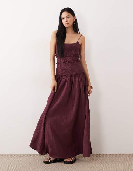 ASOS DESIGN Tall - Robe longue effet froissé à taille basse froncée - Prune, 3 de 4