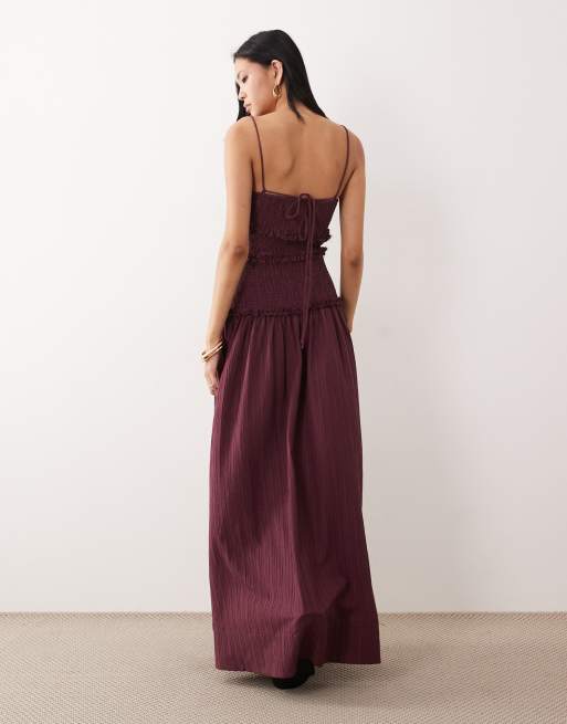 ASOS DESIGN Tall - Robe longue effet froissé à taille basse froncée - Prune, 4 de 4