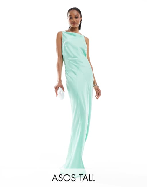 ASOS DESIGN Tall Robe longue en satin a encolure carree et dos benitier Vert menthe