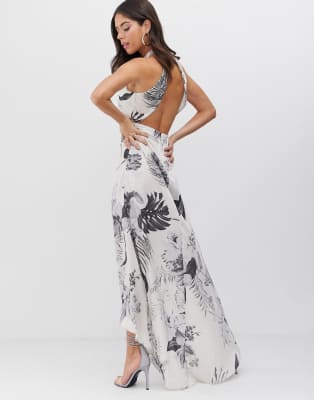 Ton Satin Design Montant En Palmier Longue Avec Sergé Asos Sur Col De TallRobe À Imprimé OPXuTkZi