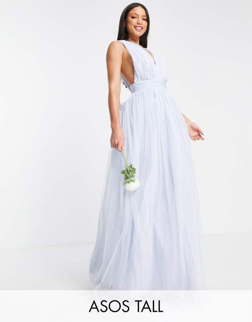 ASOS DESIGN Tall Robe longue en tulle avec décolleté plongeant et