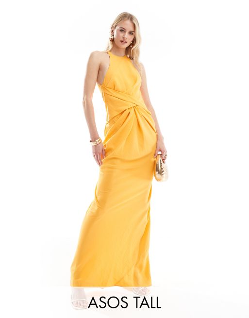 ASOS DESIGN Tall - Robe longue texturée à dos nageur et taille torsadée - Orange