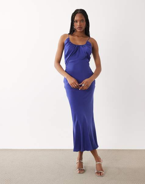 ASOS DESIGN Tall - Robe longueur mollet coupée en biais avec encolure dégagée - Indigo - view 1