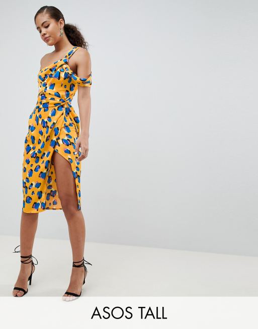 ASOS DESIGN Tall - Robe mi-longue à effet torsadé et découpe avec imprimé abstrait aux couleurs vives