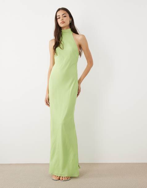ASOS DESIGN Tall - Robe mi-longue en mousseline à col montant - Vert - view 1