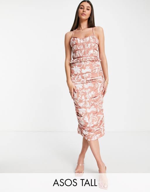 ASOS DESIGN Tall - Robe mi-longue imprimée et drapée avec corsage froncé