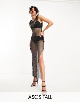 ASOS DESIGN Tall twist strap hotfix midi dress in black - ASOS Price Checker