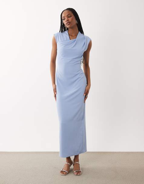 ASOS DESIGN Tall - Robe mi-longue près du corps à encolure torsadée - Bleu clair - view 1